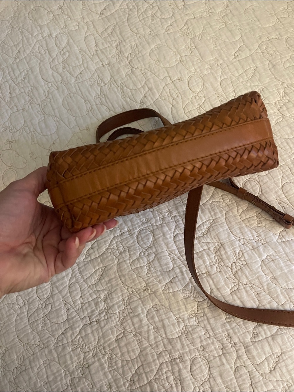 Madewell Small Transport Woven Leather Crossbody Tote Cognac - Picture 8 of 11